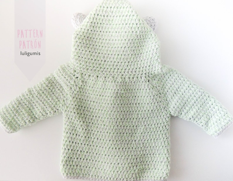 Bear ears baby crochet hoodie pattern, baby crochet hooded cardigan pattern, baby crochet jersey pattern, newborn cardigan crochet pattern image 10