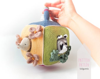 Animals activity cube crochet pattern sensory toy woodland toy amigurumi pattern didactic cube, educational Montessori toy pattern Waldorf