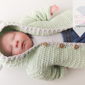 Bear ears baby crochet hoodie pattern, baby crochet hooded cardigan pattern, baby crochet jersey pattern, newborn cardigan crochet pattern image 2