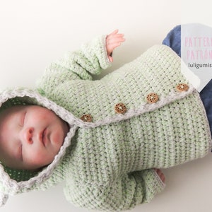 Bear ears baby crochet hoodie pattern, baby crochet hooded cardigan pattern, baby crochet jersey pattern, newborn cardigan crochet pattern image 3