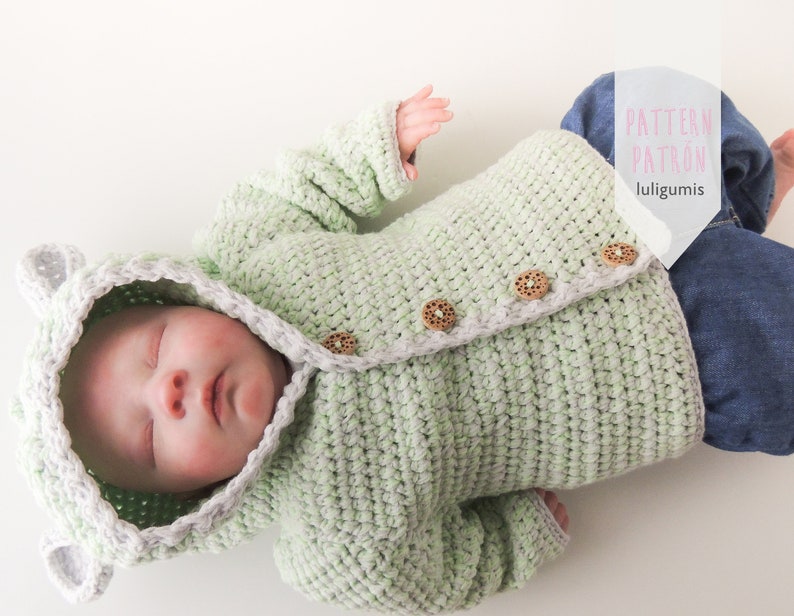 Bear ears baby crochet hoodie pattern, baby crochet hooded cardigan pattern, baby crochet jersey pattern, newborn cardigan crochet pattern image 3