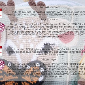 May include: A crochet pattern PDF with instructions in English and Spanish. The image shows a close-up of a crochet project with a deer-like design, featuring brown antlers and a colorful butterfly.