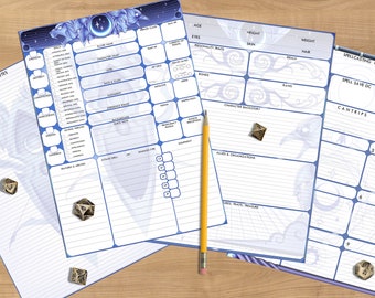 DND 5e downloadable Character Sheet - PDF - "Moon elf" - Dungeon and Dragons player custom sheet