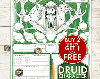 Scheda personaggio D&D 5E / Schede personaggio Druido D&D / PDF stampabile per Dungeons and Dragons