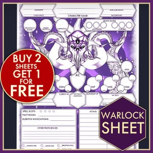 Folha DND 5E - Folhas de personagens WARLOCK D&D - PDF para Dungeons and Dragons 5ª edição