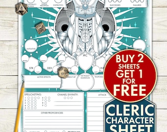 Printable DND 5E Sheet - CLERIC Character D&D Sheets -  PDF for Dungeons and Dragons