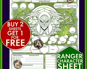 Printable DND 5E Sheet - Ranger Character DnD Sheet - PDF for Dungeons and Dragons 5th Edition