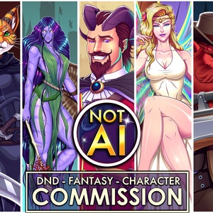 DnD Commission, Custom character art, Dungeons and Dragons character portrait, group portrait, character design, fantasy illustration,