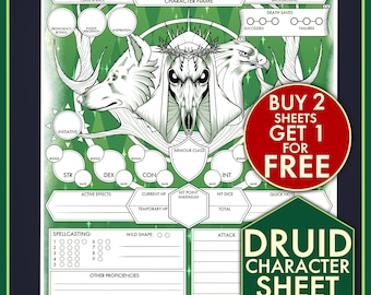 DND 5E Sheet | DRUID Character D&D Sheets -  PDF for Dungeons and Dragons 5th Edition