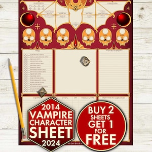 DnD 5e Character Sheet - Halloween Vampire Gothic Sheets - PDF Printable - 2014 and 2024 versions