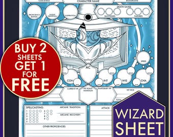 DND 5E-blad - D&D-bladen met WIZARD-personages - pdf voor Dungeons and Dragons 5e editie