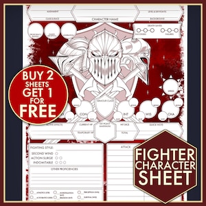 DND 5E Sheet - Fighter ARKUSZ DO DRUKU - Arkusze postaci D&D - PDF dla Dungeons and Dragons 5th Edition