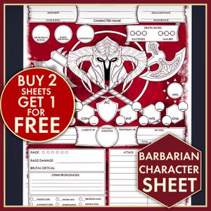 DND 5E Sheet - Barbarian Character D&D Sheets -  PDF for Dungeons and Dragons 5th Edition