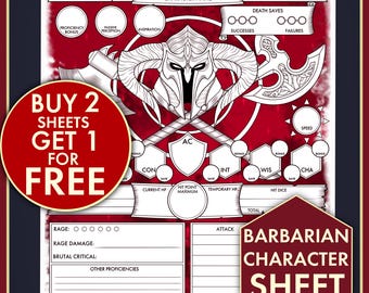 DND 5E Sheet - Barbarian Character D&D Sheets -  PDF for Dungeons and Dragons 5th Edition