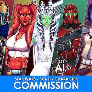 Star Wars-portretkaraktercommissie, aangepaste digitale kunst, groepsportret, personageontwerp, fantasieillustratie