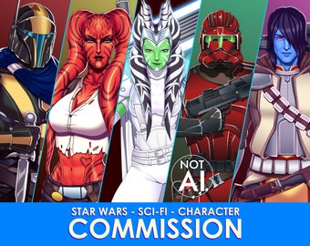 Star Wars Character Commission art - Custom digital portrait, group portrait, character design, fantasy illustration