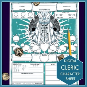 DND 5E Sheet - CLERIC Character D&D Sheets -  PDF for Dungeons and Dragons 5th Edition