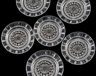Set of 6 Vintage Federal Glass Hobnail Coasters with Decorative Pattern