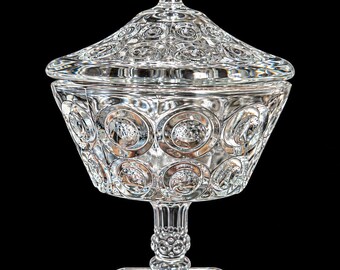 Vintage L.E. Smith Thousand Eye Compote Candy Dish Pedestal Clear Pressed Glass
