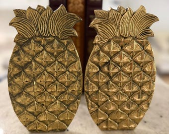 Vintage Rubell  Pineapple Gold Tone Metal Bookends Set
