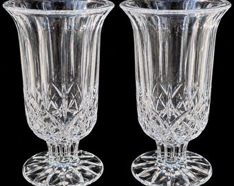 Pair Vintage DePlomb USA 24% Lead Crystal Hurricane Candle Holders