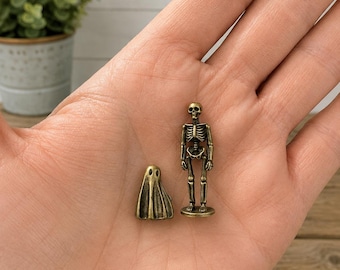 Miniature Brassy Skelton and Ghost Friends Set of 2