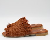 Brown Raffia Women Sandals summer sandals ,woman ,espadrilles,raffia sandals,raffia slippers,boho slippers,Hand-Weaved nude Vegan sandal