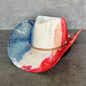 Red White & Blue Straw Cowboy Hat