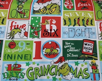 Grinchmas Grinch 12 days of Christmas cotton Fabric