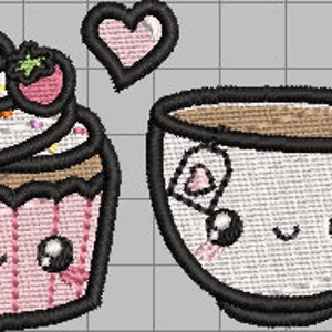 Tea and Cupcake Machine Embroidery Design File 4x4