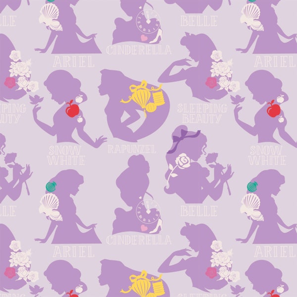 Disney Princess Purple Silhouette cotton Fabric