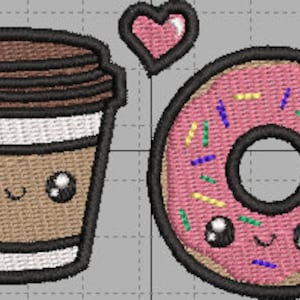 Kaffee und Donuts Maschine Stickerei Design Datei 4 x 4