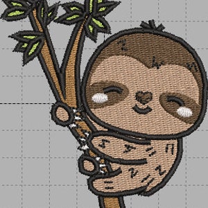 Cute Sloth in a tree Machine Embroidery Design File 4x4