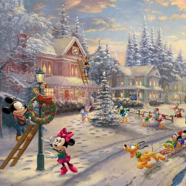 Disney Thomas Kinkade Sweetheart Holiday Panel Cotton fabric