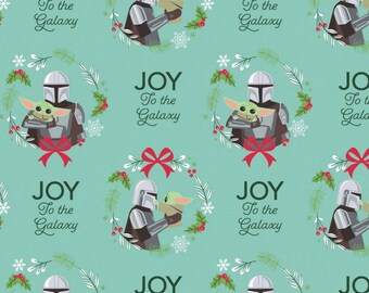 Tela navideña de algodón con temática de Star Wars Mandalorian