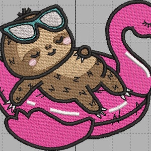 Cute Sloth Pool Toy Machine Embroidery Design File 4x4