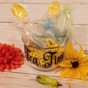 Tea Sampler Set with Honey Lemon Stirrers and Glass Mug