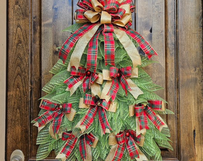Christmas Tree Wreath for Front Door, Christmas Tree Door Hanger