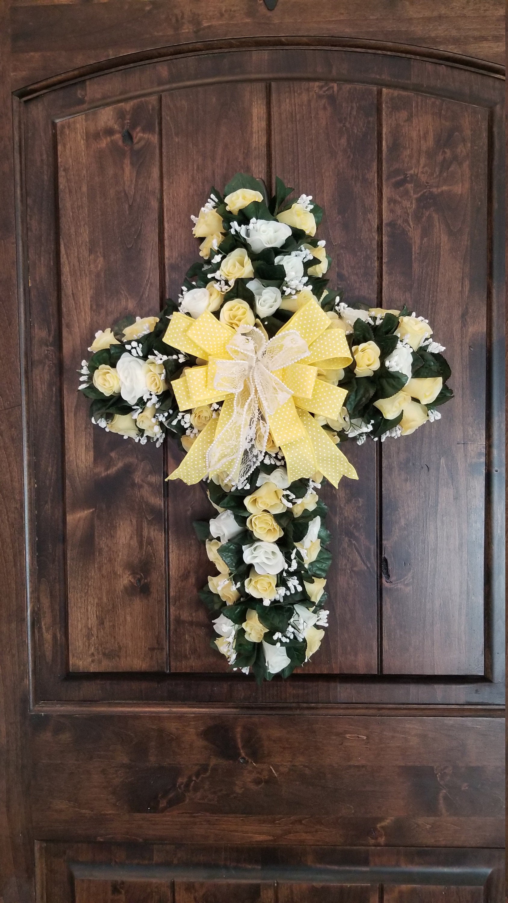 Cross wreath for front door Rose cross wreath floral cross Etsy