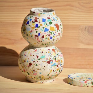 Modern concrete colorful handmade terrazzo vase for home decoration image 1