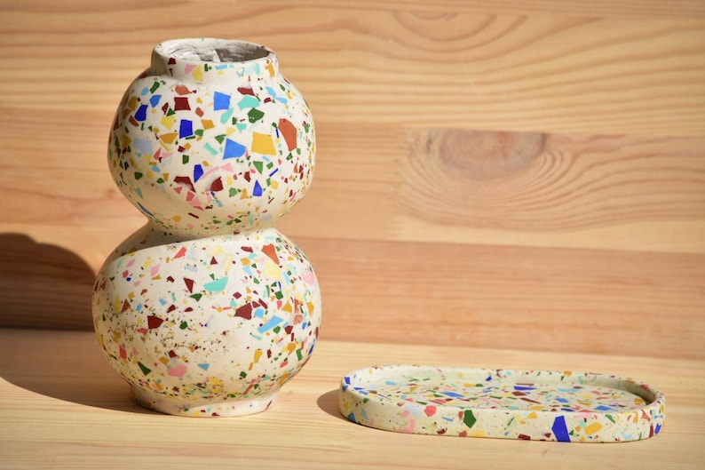 Modern concrete colorful handmade terrazzo vase for home decoration image 1