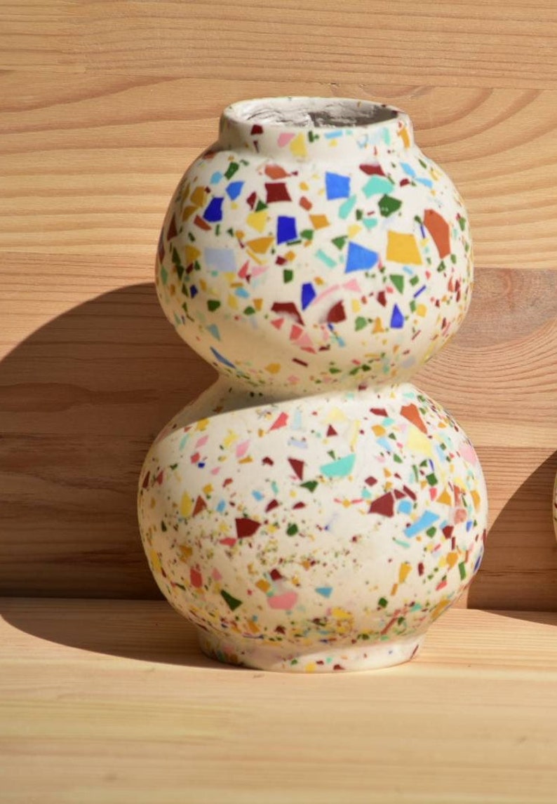 Modern concrete colorful handmade terrazzo vase for home decoration image 2