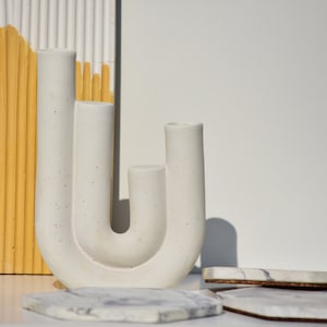 Panpipe Candles Holder Abstract white concrete Candlestick Holder | Nordic minimalist modern scandinavian home stand decor | table setting |
