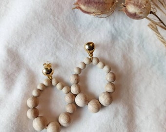 Vintage wooden pearl earrings