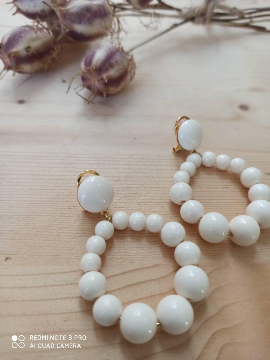 CLIPS Orecchini a clip Madreperla bianca e oro Perla imitazione madreperla Gioielli Creazione francese Fatto a mano senza nichel Per lei - Italia