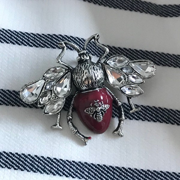 Bienen Brosche- Antique-style - Red -Rhinestone Bee Brooch.Red Enamel Crystal Bee Pin. Rhinestone Red bee Brooch