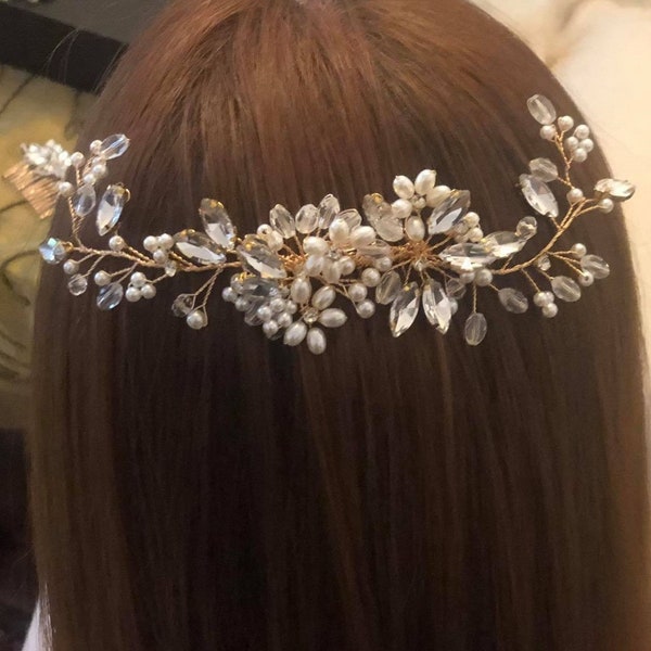 Brauthaarschmuck Braut Haarschmuck Haardraht Perlen Kristallen Strasssteine Hochzeit Haarsteck Headpiece Blumenkranz