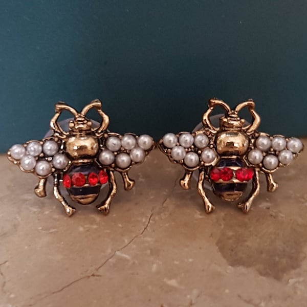 Bienen Ohrringe - Bee Earrings - Antique-style Gold Bronze -Bee Ohrringe dangling Ohrringe - Statement Ohrringe - Kristall Ohrringe- gg