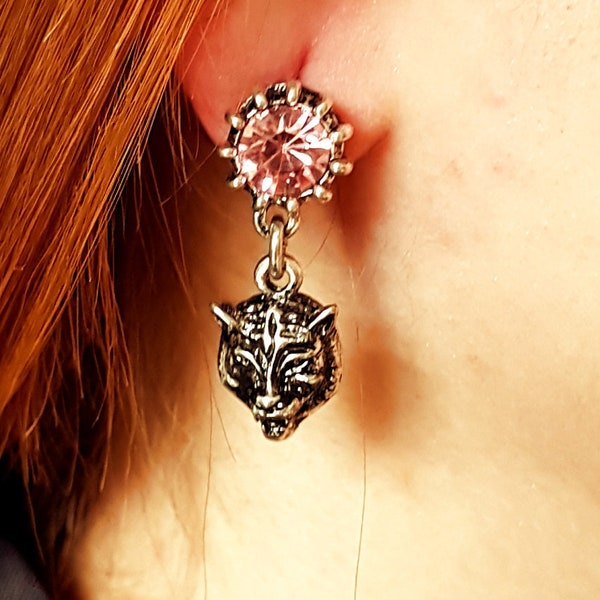 Lion Tiger Head Ohrringe - Antique-style Silver toned -Tiger head Ohrringe dangling Ohrringe - Statement Ohrringe - Kristall Ohrringe- gg