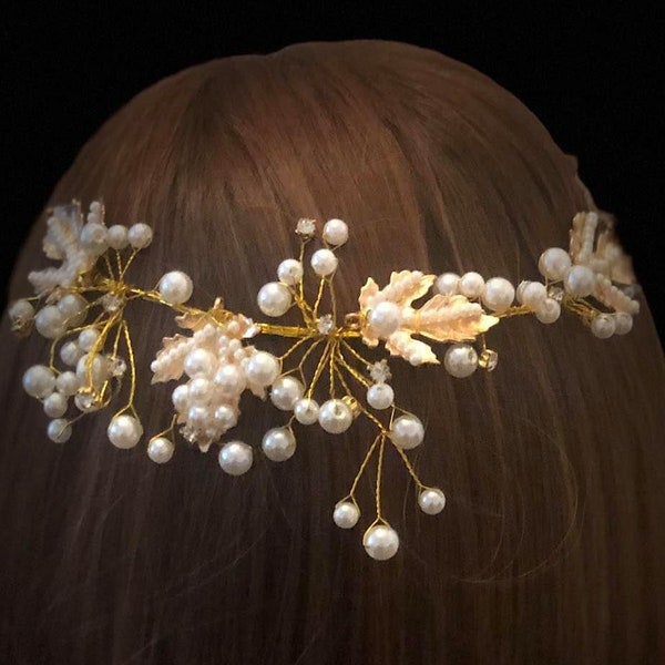 Brauthaarschmuck Braut Haarschmuck Haardraht Perlen Kristallen Strasssteine Hochzeit Haarsteck Headpiece Blumenkranz